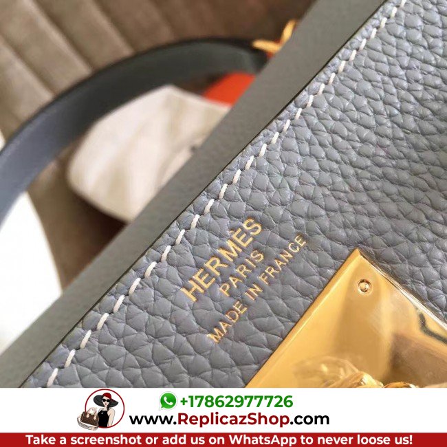 Hermes Blue Lin Clemence Kelly Retourne 32cm Lushentic AAAAA Grade Replica - Image 10