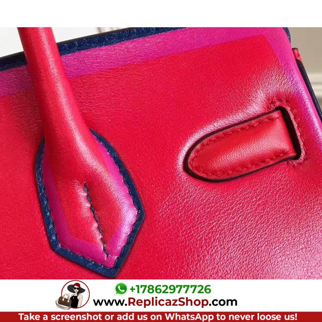 Hermes Red With Indigo Piping Goatskin Birkin 30cm Lushentic AAAAA Grade Replica - Image 4