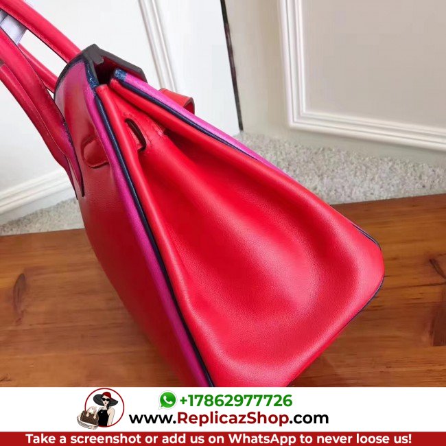 Hermes Red With Indigo Piping Goatskin Birkin 30cm Lushentic AAAAA Grade Replica - Image 5
