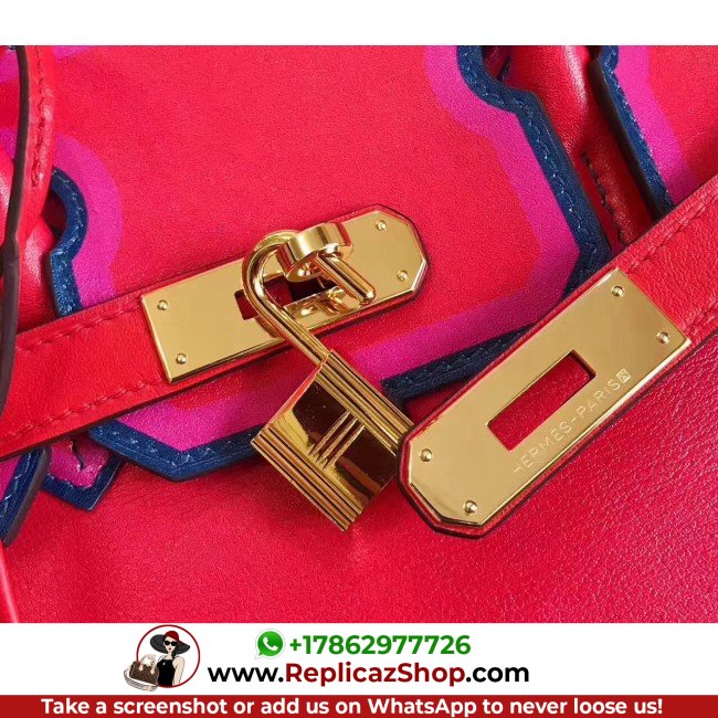 Hermes Red With Indigo Piping Goatskin Birkin 30cm Lushentic AAAAA Grade Replica - Image 7