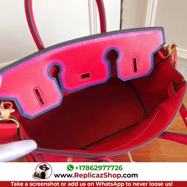 Hermes Red With Indigo Piping Goatskin Birkin 30cm Lushentic AAAAA Grade Replica - Image 8