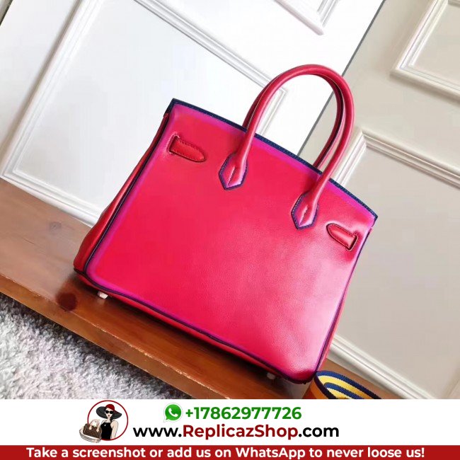 Hermes Red With Indigo Piping Goatskin Birkin 30cm Lushentic AAAAA Grade Replica - Image 9