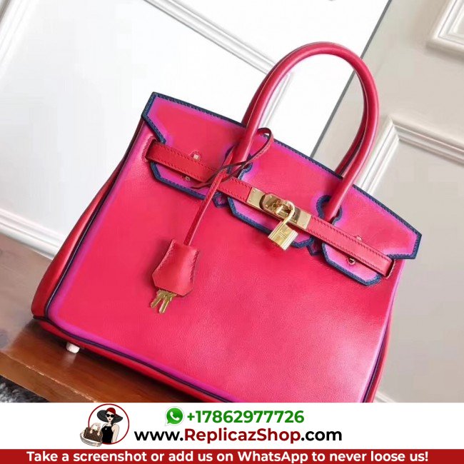 Hermes Red With Indigo Piping Goatskin Birkin 30cm Lushentic AAAAA Grade Replica