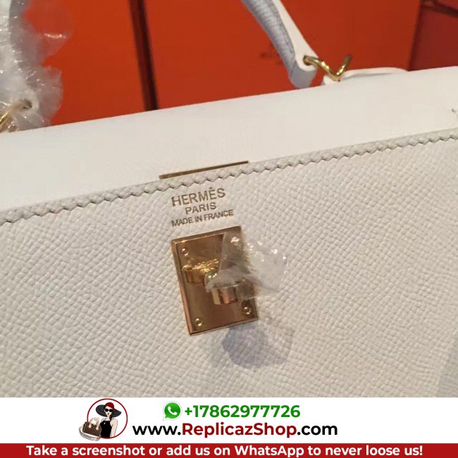 Hermes White Epsom Kelly 25cm Sellier Lushentic AAAAA Grade Replica - Image 6