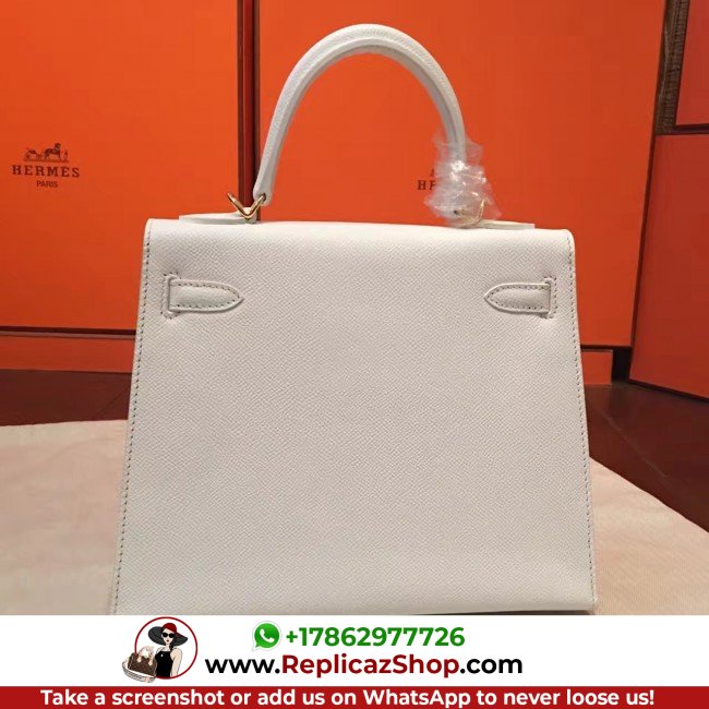 Hermes White Epsom Kelly 25cm Sellier Lushentic AAAAA Grade Replica - Image 9