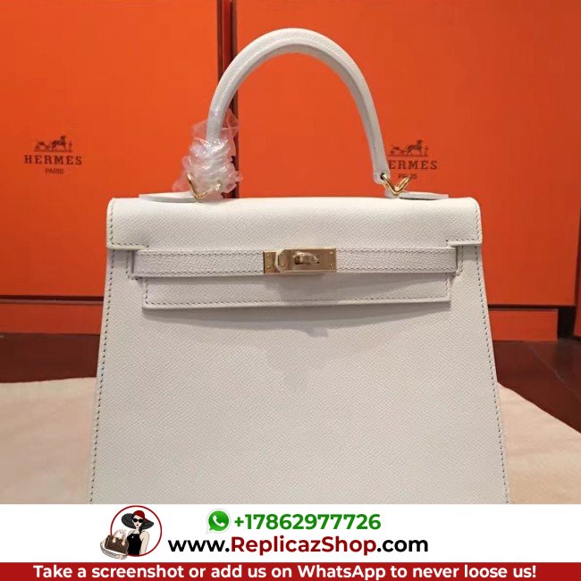 Hermes White Epsom Kelly 25cm Sellier Lushentic AAAAA Grade Replica