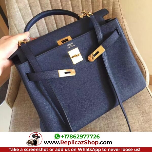 Hermes Sapphire Clemence Kelly Retourne 28cm Lushentic AAAAA Grade Replica - Image 4