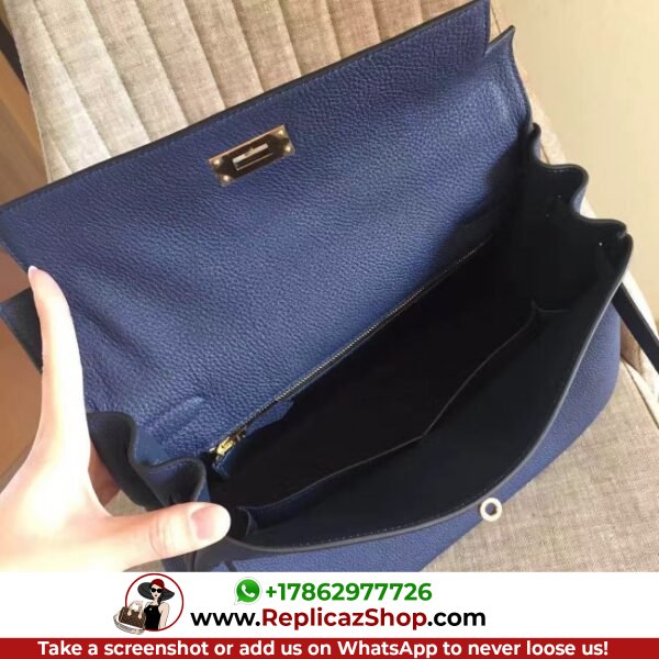 Hermes Sapphire Clemence Kelly Retourne 28cm Lushentic AAAAA Grade Replica - Image 7