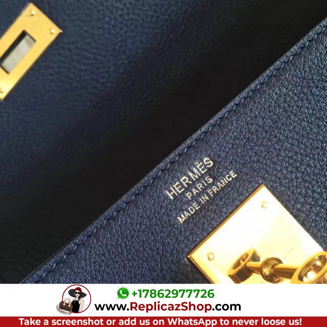 Hermes Sapphire Clemence Kelly Retourne 28cm Lushentic AAAAA Grade Replica - Image 8