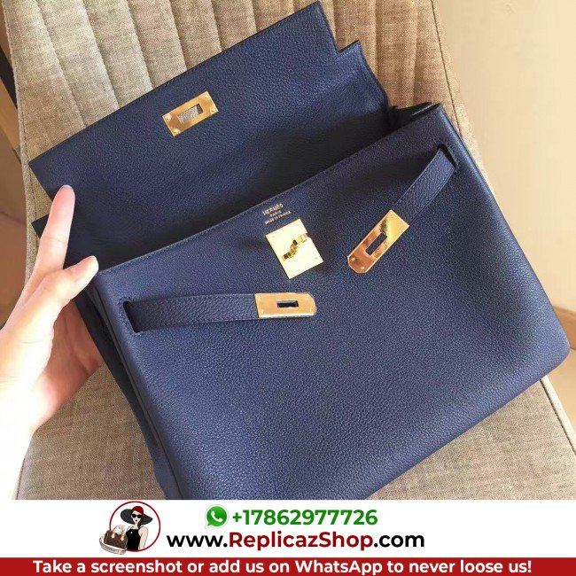 Hermes Sapphire Clemence Kelly Retourne 28cm Lushentic AAAAA Grade Replica - Image 9