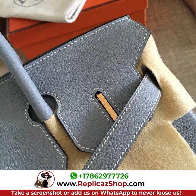 Hermes Blue Lin Clemence Birkin 30cm Lushentic AAAAA Grade Replica - Image 3