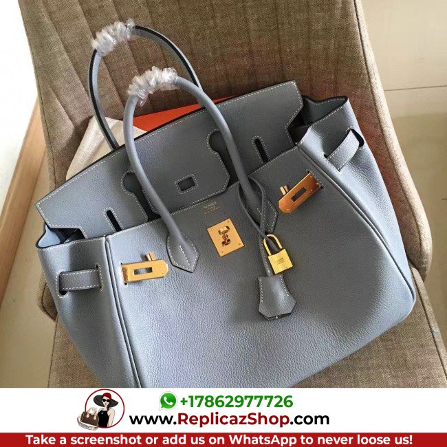 Hermes Blue Lin Clemence Birkin 30cm Lushentic AAAAA Grade Replica - Image 4