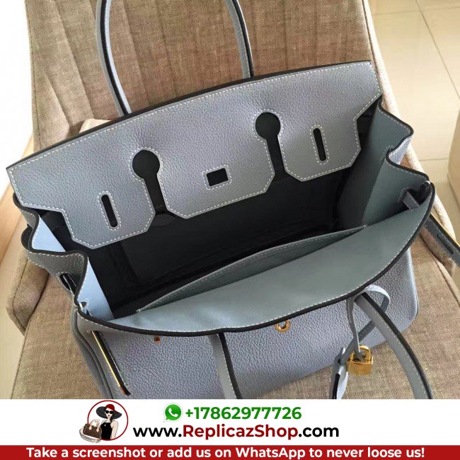 Hermes Blue Lin Clemence Birkin 30cm Lushentic AAAAA Grade Replica - Image 6