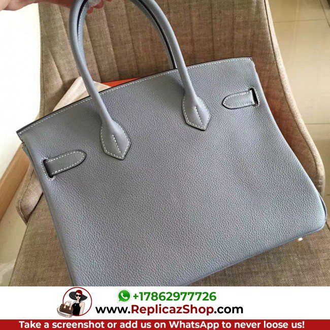Hermes Blue Lin Clemence Birkin 30cm Lushentic AAAAA Grade Replica - Image 7