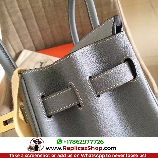 Hermes Blue Lin Clemence Birkin 30cm Lushentic AAAAA Grade Replica - Image 8