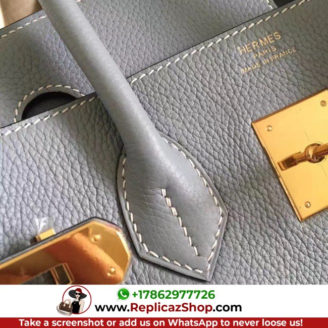 Hermes Blue Lin Clemence Birkin 30cm Lushentic AAAAA Grade Replica - Image 9
