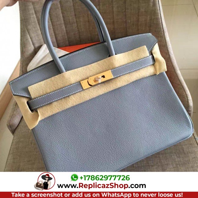 Hermes Blue Lin Clemence Birkin 30cm Lushentic AAAAA Grade Replica