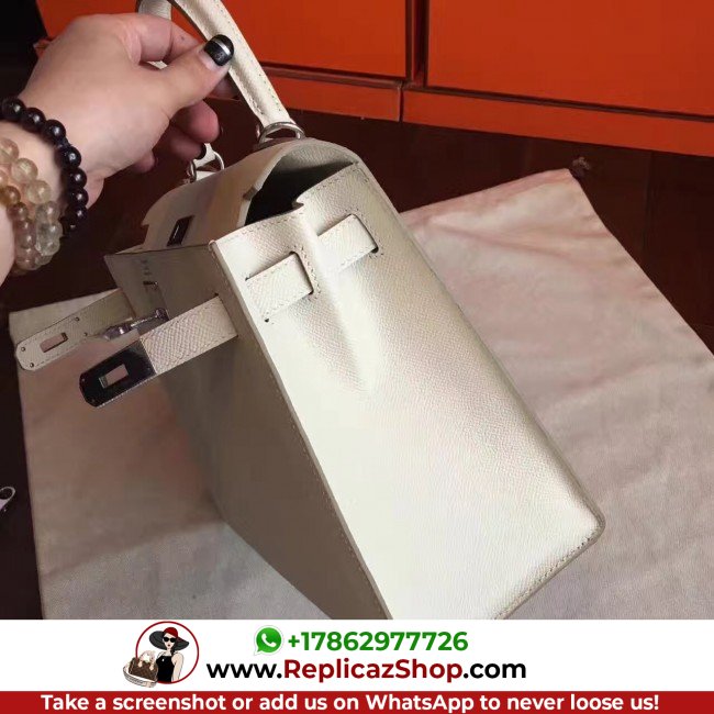 Hermes White Epsom Kelly Sellier 28cm Lushentic AAAAA Grade Replica - Image 8