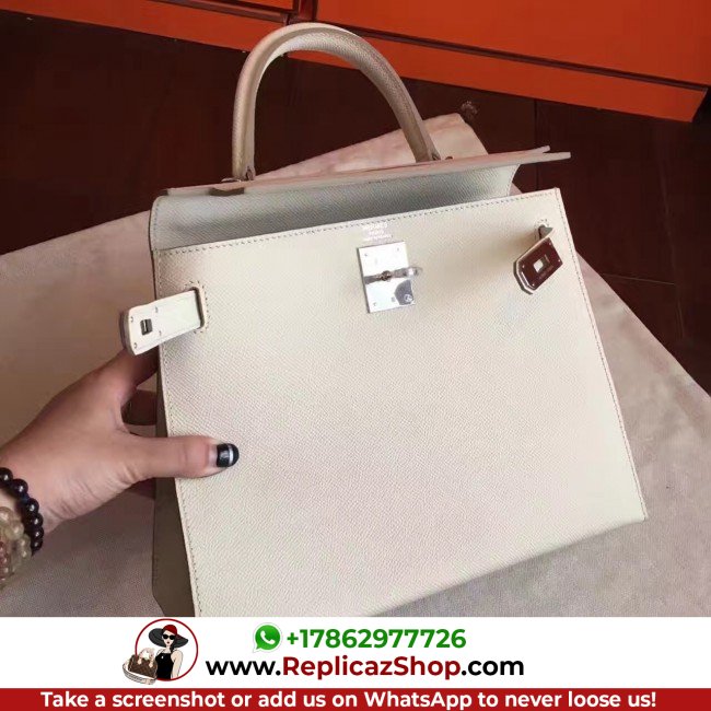 Hermes White Epsom Kelly Sellier 28cm Lushentic AAAAA Grade Replica - Image 9