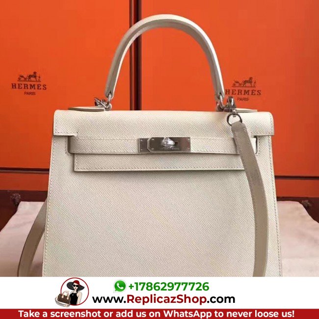 Hermes White Epsom Kelly Sellier 28cm Lushentic AAAAA Grade Replica
