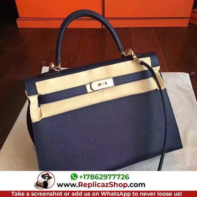 Hermes Sapphire Epsom Kelly 32cm Sellier Lushentic AAAAA Grade Replica - Image 4