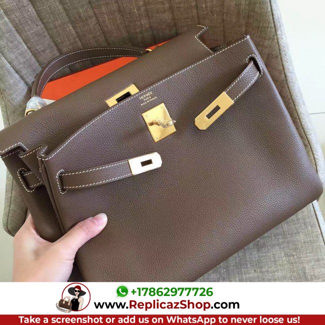 Hermes Etoupe Clemence Kelly Retourne 28cm Lushentic AAAAA Grade Replica - Image 9