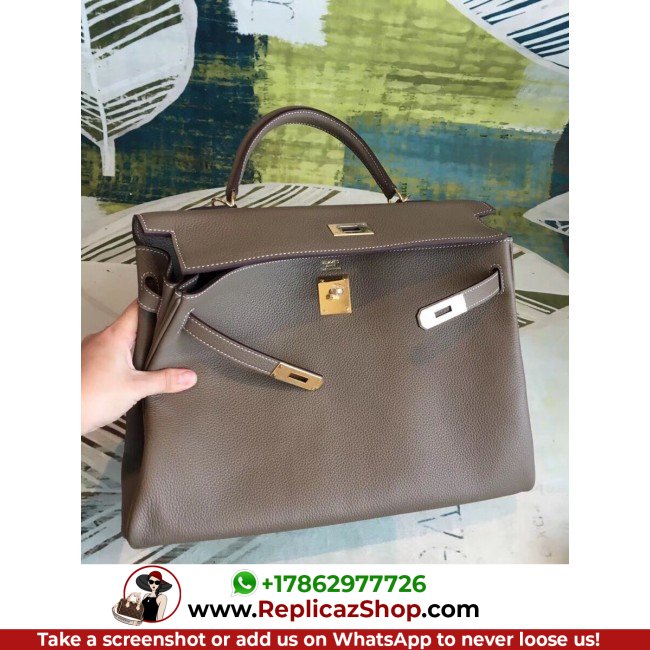 Hermes Taupe Clemence Kelly 35cm Lushentic AAAAA Grade Replica - Image 5