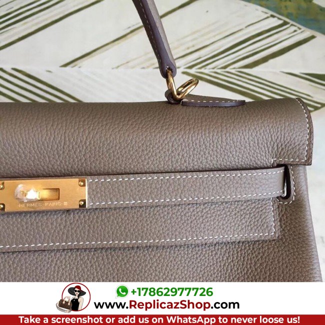 Hermes Taupe Clemence Kelly 35cm Lushentic AAAAA Grade Replica - Image 8