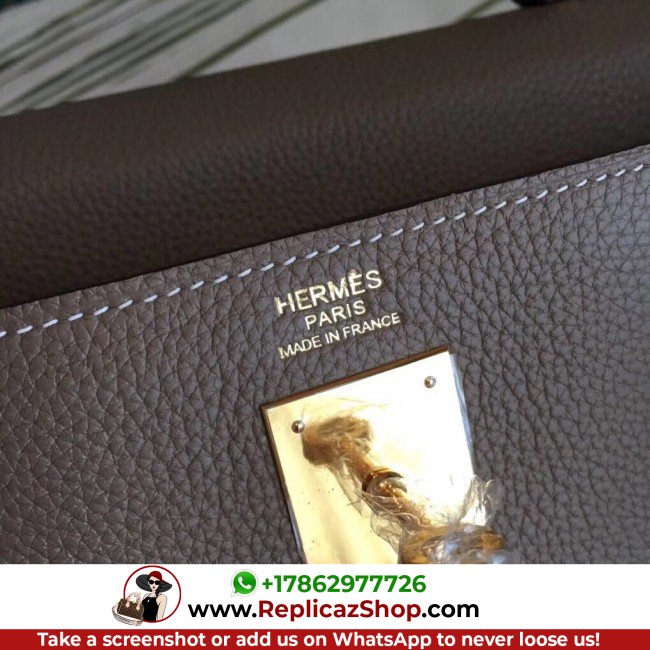 Hermes Taupe Clemence Kelly 35cm Lushentic AAAAA Grade Replica - Image 10