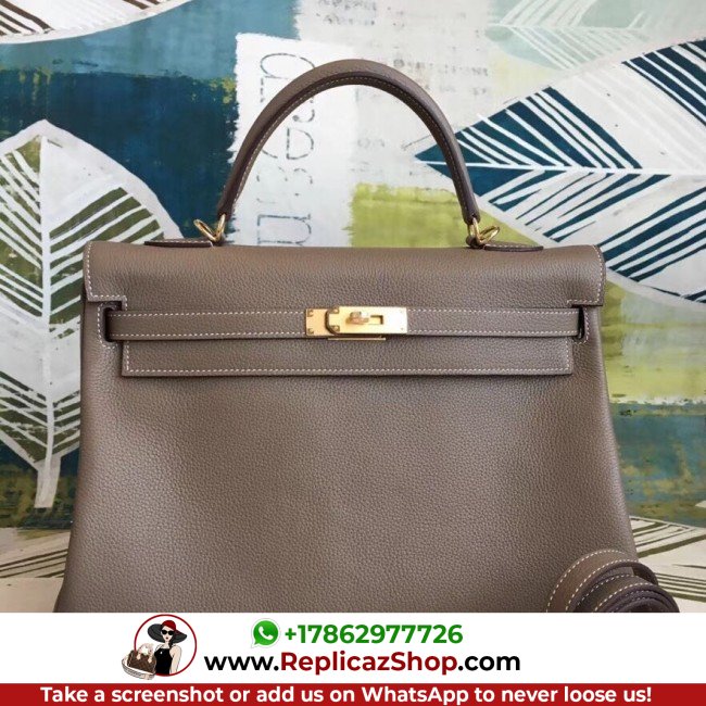 Hermes Taupe Clemence Kelly 35cm Lushentic AAAAA Grade Replica - Image 2