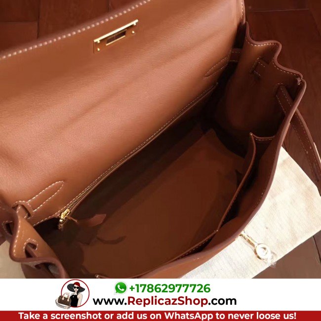Hermes Brown Swift Kelly Retourne 32cm Lushentic AAAAA Grade Replica - Image 3