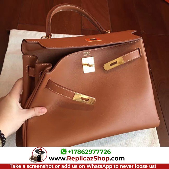 Hermes Brown Swift Kelly Retourne 32cm Lushentic AAAAA Grade Replica - Image 4