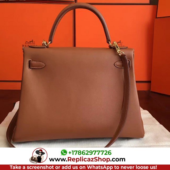Hermes Brown Swift Kelly Retourne 32cm Lushentic AAAAA Grade Replica - Image 5