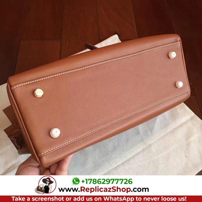 Hermes Brown Swift Kelly Retourne 32cm Lushentic AAAAA Grade Replica - Image 7