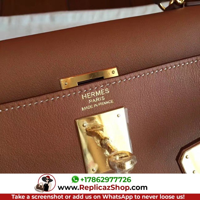 Hermes Brown Swift Kelly Retourne 32cm Lushentic AAAAA Grade Replica - Image 8