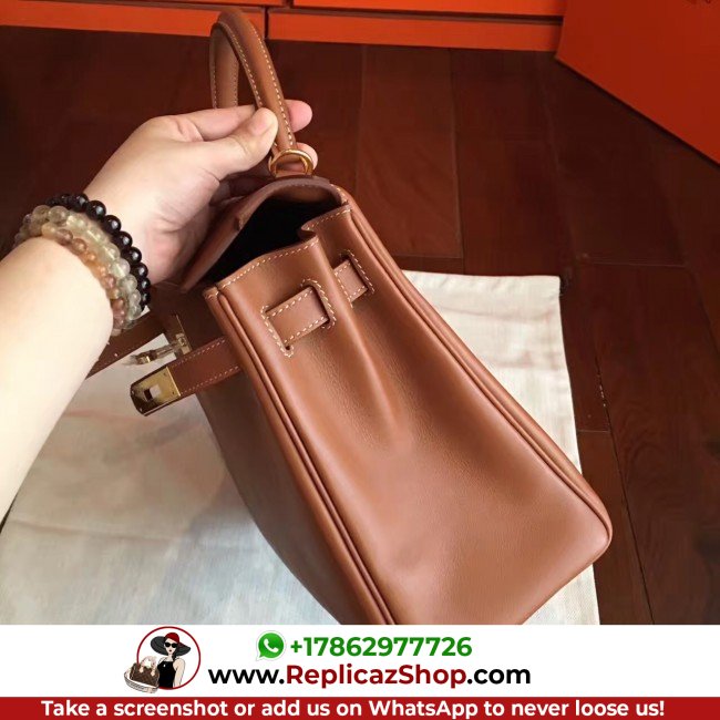 Hermes Brown Swift Kelly Retourne 32cm Lushentic AAAAA Grade Replica - Image 9