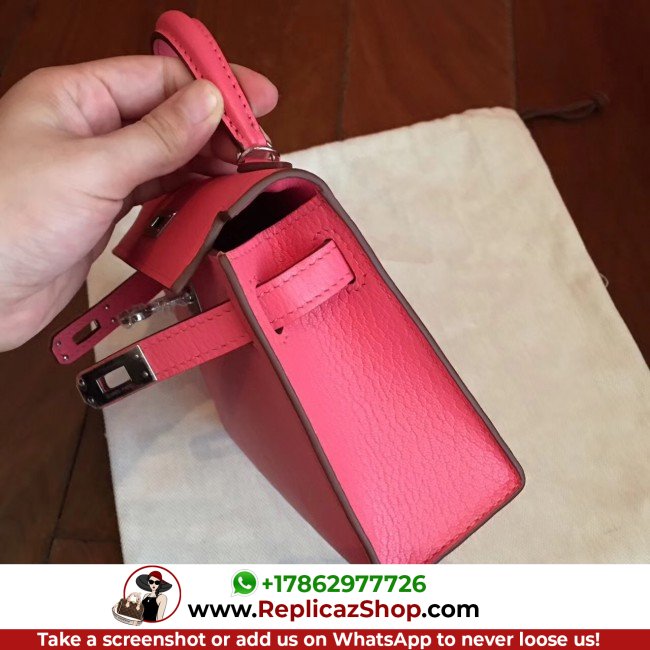 Hermes Rose Lipstick Chevre Kelly Mini II 20cm Lushentic AAAAA Grade Replica - Image 6