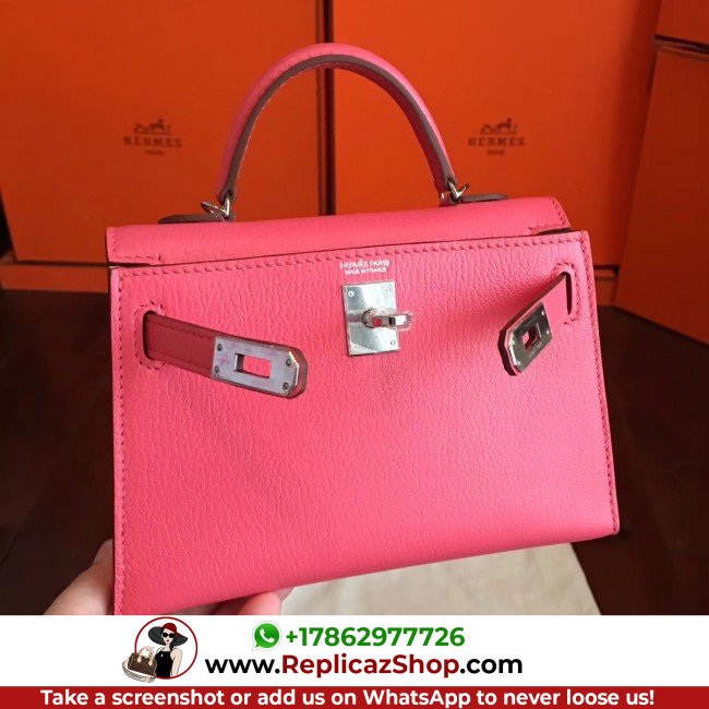 Hermes Rose Lipstick Chevre Kelly Mini II 20cm Lushentic AAAAA Grade Replica - Image 9