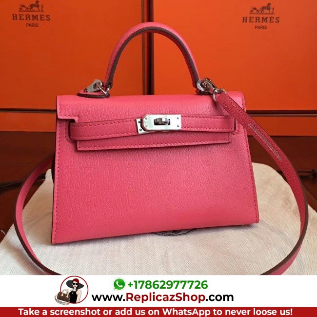 Hermes Rose Lipstick Chevre Kelly Mini II 20cm Lushentic AAAAA Grade Replica