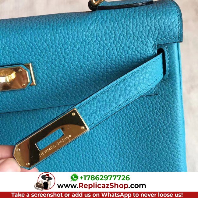 Hermes Turquoise Clemence Kelly Retourne 28cm Lushentic AAAAA Grade Replica - Image 3