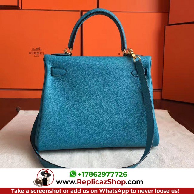 Hermes Turquoise Clemence Kelly Retourne 28cm Lushentic AAAAA Grade Replica - Image 5