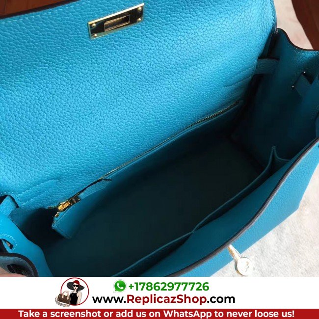 Hermes Turquoise Clemence Kelly Retourne 28cm Lushentic AAAAA Grade Replica - Image 6