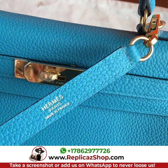Hermes Turquoise Clemence Kelly Retourne 28cm Lushentic AAAAA Grade Replica - Image 7