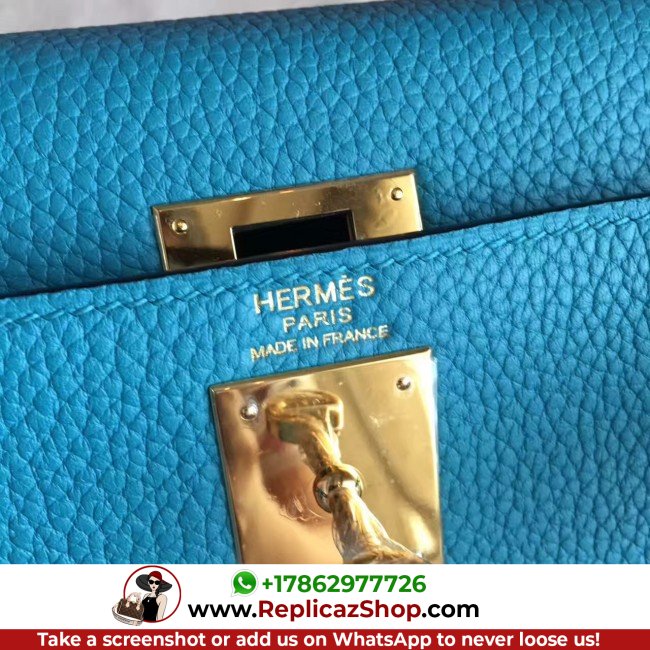 Hermes Turquoise Clemence Kelly Retourne 28cm Lushentic AAAAA Grade Replica - Image 8