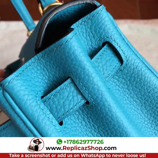 Hermes Turquoise Clemence Kelly Retourne 28cm Lushentic AAAAA Grade Replica - Image 9