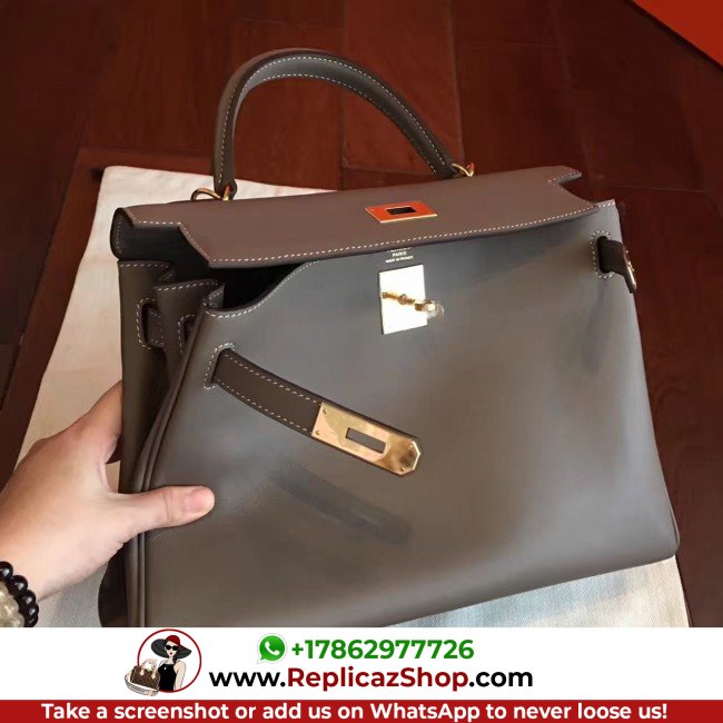 Hermes Etoupe Swift Kelly Retourne 32cm Lushentic AAAAA Grade Replica - Image 4