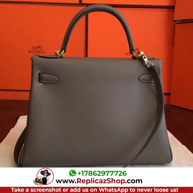 Hermes Etoupe Swift Kelly Retourne 32cm Lushentic AAAAA Grade Replica - Image 7