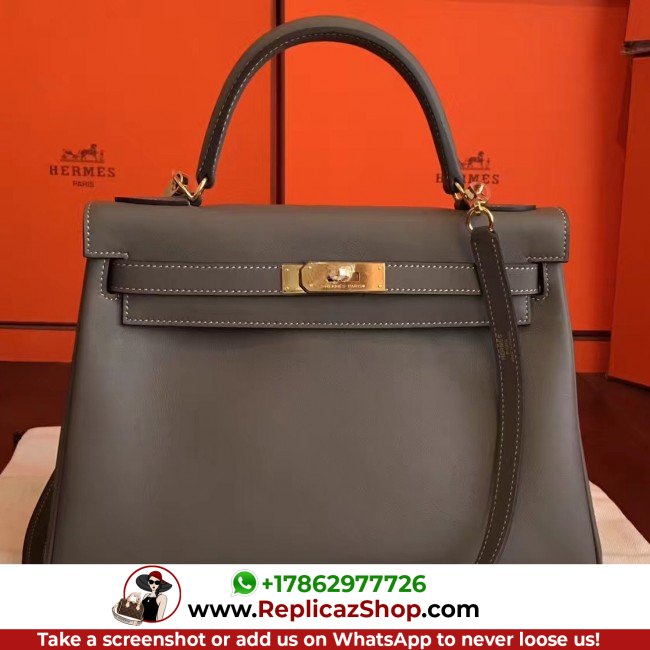 Hermes Etoupe Swift Kelly Retourne 32cm Lushentic AAAAA Grade Replica