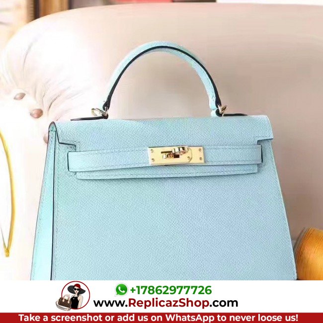 Hermes Blue Zephyr Epsom Kelly Mini II 20cm Lushentic AAAAA Grade Replica