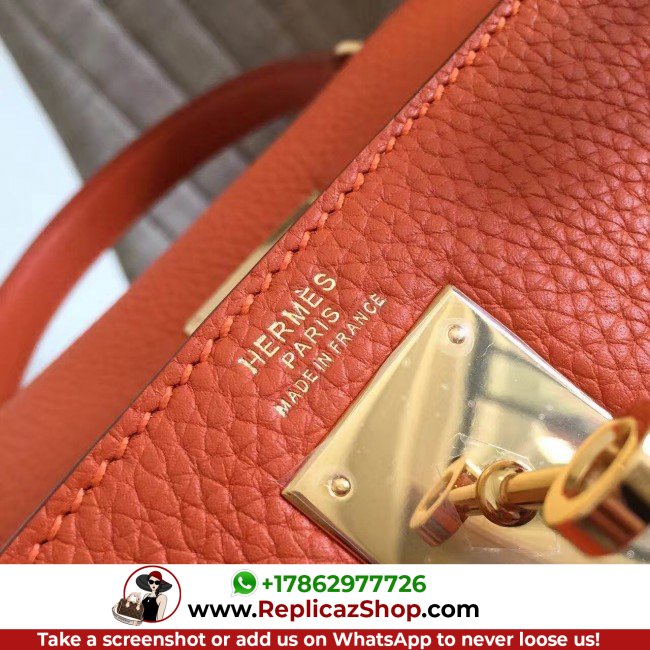 Hermes Orange Clemence Kelly Retourne 28cm Lushentic AAAAA Grade Replica - Image 3